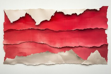 Red textured surface with torn edges displayed against a neutral wall background