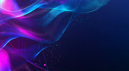 Fototapeta premium Abstract background with triangles and squares in blue, purple, and pink colors. Big data technology concept. Abstract futuristic vector illustration with lines, dots, and shapes on a dark background.