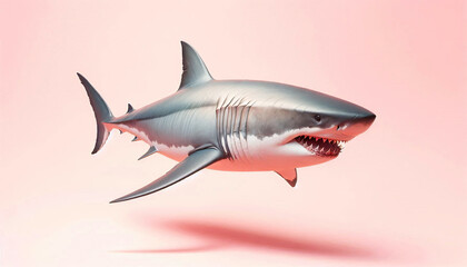 Naklejka premium Great White Shark on Pink Background