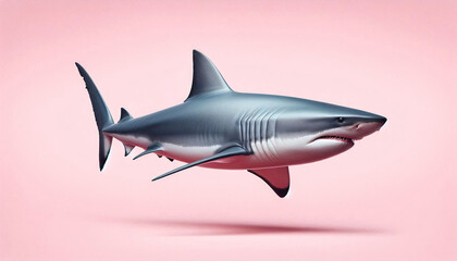 Fototapeta premium Great White Shark on Pink Background