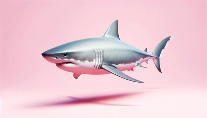 Obraz premium Great White Shark on Pink Background