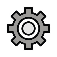 Gray gear icon with black outline, Simple gray gear icon with a bold black outline, symbolizing settings, mechanics, configuration, and industrial processes in a clean design.