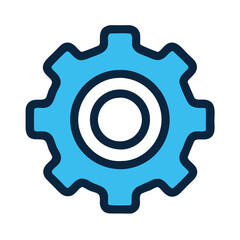 Blue gear icon with bold outline, Illustration of a blue gear with a bold dark outline, symbolizing settings, mechanics, configuration, and technology in a modern, clean design.
