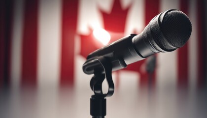 mic on stage with Canada flag at background