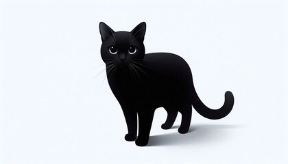 Sleek Black Cat on White Background