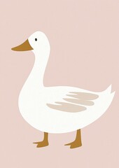 Obraz premium A White Duck with Gold Legs on a Pastel Pink Background, Ideal for Spring or Easter Decorations Generative AI