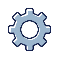Blue gear icon representing settings and tools, Simple illustration of a blue gear, symbolizing settings, engineering, mechanics, and configuration in a clean, minimalistic style.
