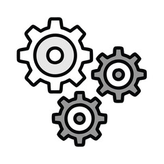 Three gray gears icon for settings and mechanics, Illustration of three interlocking gray gears, symbolizing settings, mechanics, teamwork, and industrial processes in a simple design.
