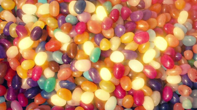 Glowing Candy Beans Pour Into Pile 2 Shots
