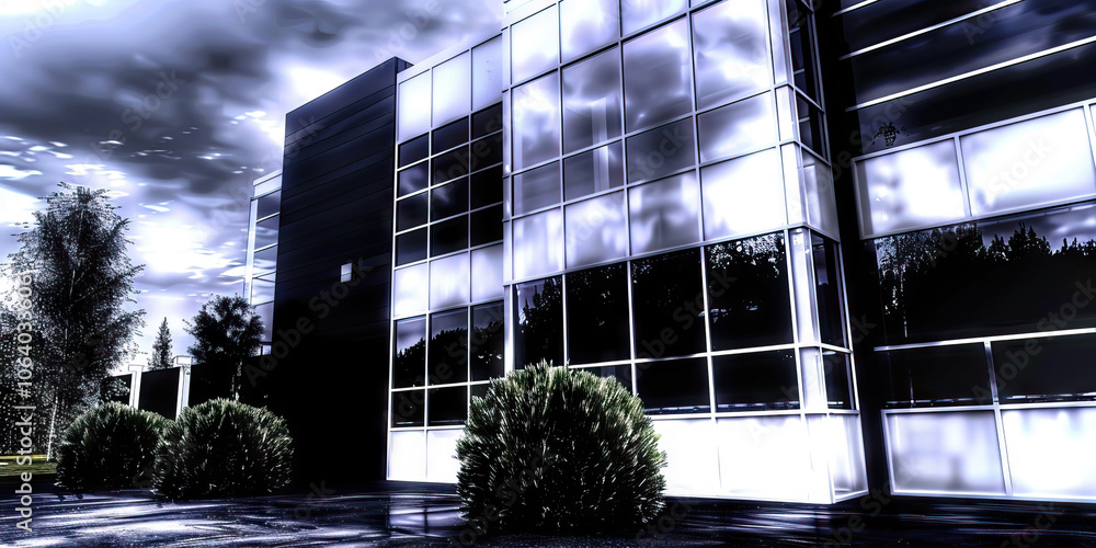 Poster minimalist architectural lines: a clean, modern building with sleek lines and large windows.