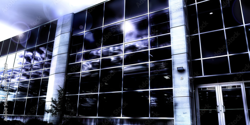 Poster minimalist architectural lines: a clean, modern building with sleek lines and large windows.