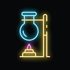 Neon sign of a chemical experiment taking place with a flask over a bunsen burner
