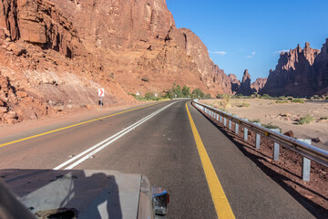 Road through Wadi Disah canyon, Saudi Arabia