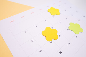 Monthly calendar. Calendar with date on paper. Day planner. Schedule of the week, month and year....
