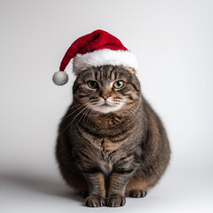 Grey cat with santa hat