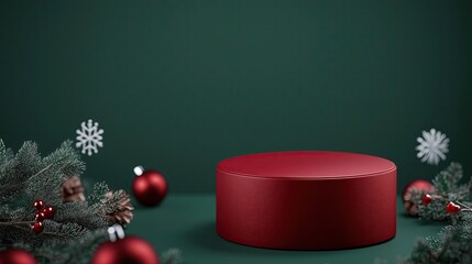 Christmas Product Showcase: A Red Podium with Festive Background