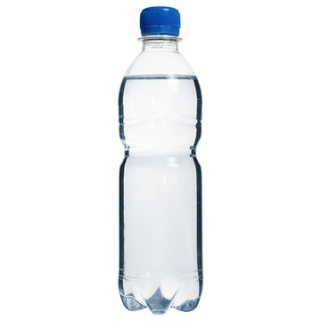 Plastic transparent bottle of water half a liter  from a supermarket isolated on a white background. Photos for catalogs of marketplaces and online stores, close-up in excellent quality.