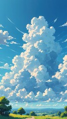 Obraz premium Serene Landscape with Towering Clouds and Blue Sky, phone background wallpaper