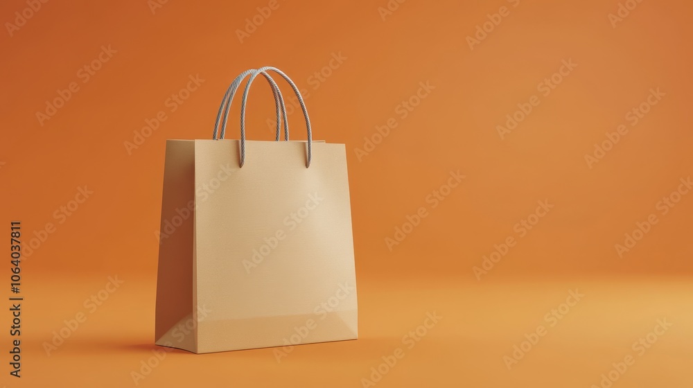 Poster blank shopping bag mockup on orange background for product display generative ai