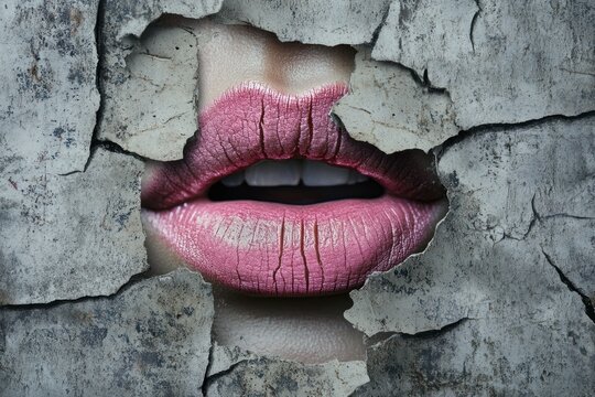 Cracked Surface with Pink Lips Emerging