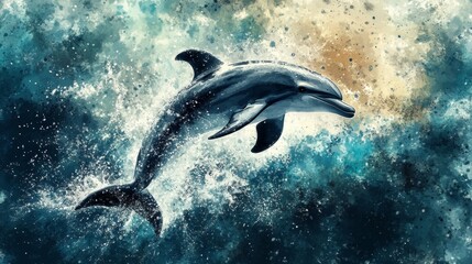 Obraz premium Dolphin Jumping into the Water, Underwater Scene Generative AI
