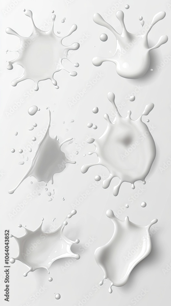 Poster dynamic white milk splashes showcasing a hyper-realistic 3d effect, perfect for creative projects an