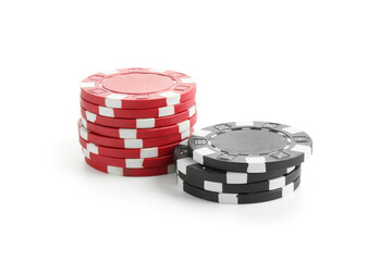 Poker game. Casino chips isolated on white