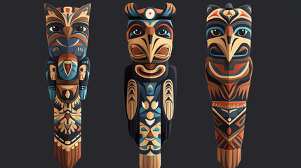 Native american wooden totem on transparent background. generative ai design art. Indigenous Totem Poles. Illustration
