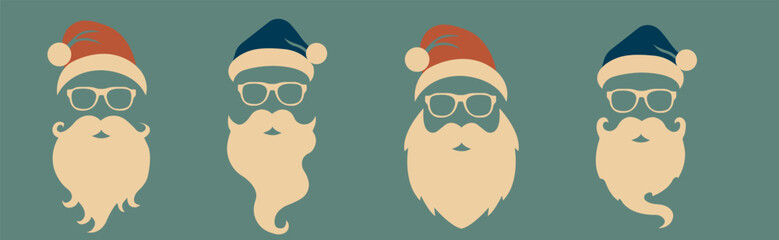 Merry Christmas vector concept in red color with illustration of Christmas hat and Santa Claus white beard, perfect for your template or background design.