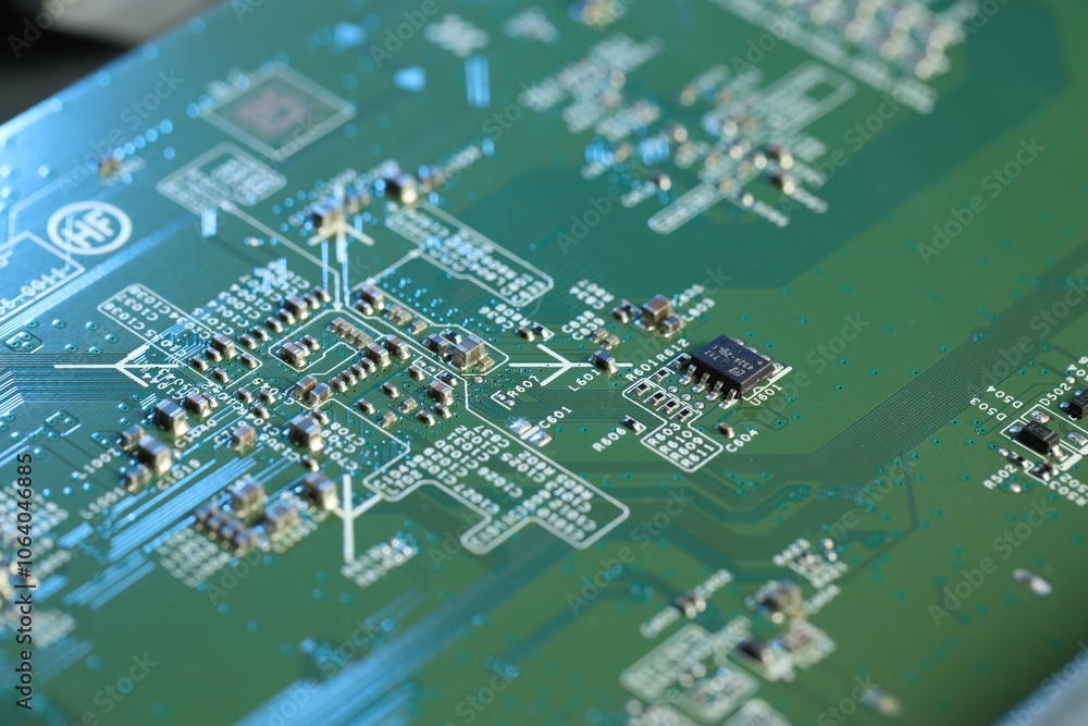 Poster computer circuit board, macro view. electronic engineering