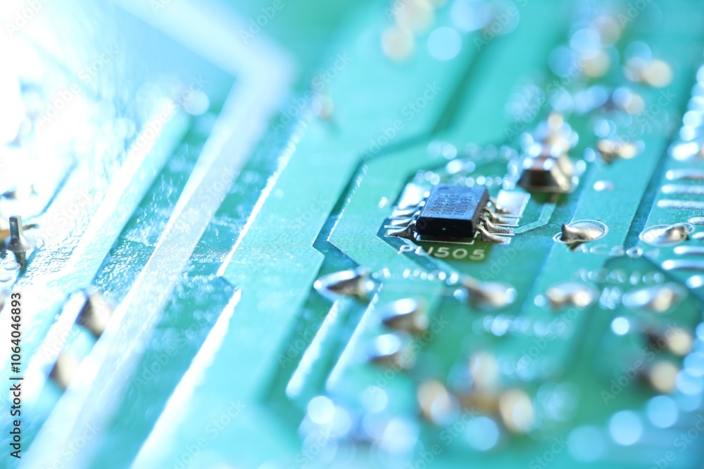 Poster computer circuit board, macro view. electronic engineering