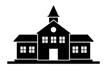 School building icon. School building icon in silhouette flat style design. Vector illustration on white.