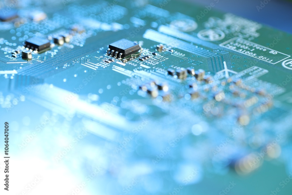 Poster computer circuit board, macro view. electronic engineering