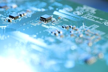 Computer circuit board, macro view. Electronic engineering