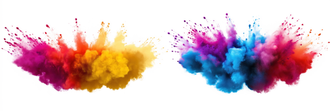 Vibrant explosion of colors in shades of yellow, blue, red, purple. Diverse hues scattered across canvas. Colors not confined to single direction, creating dynamism, energy. Slightly elevated angle