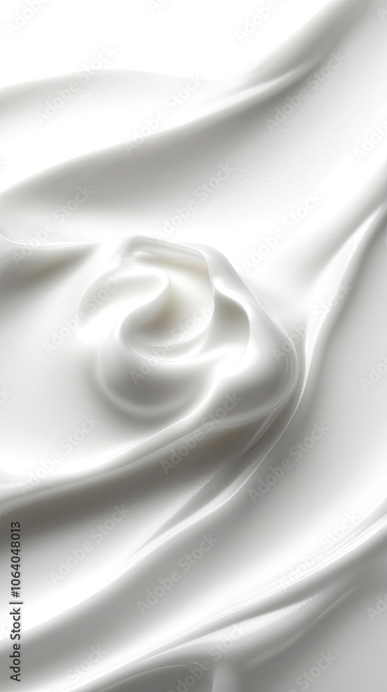 Poster swirling white cream forms an artistic vortex on a soft light background, showcasing intricate detai