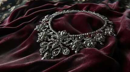 Obraz premium Elegant Diamond Studded Necklace on Velvet Base