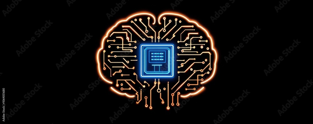 Poster futuristic ai brain with intricate circuitry design on black background