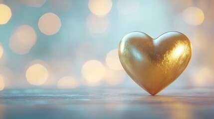 Fototapeta premium A stunning gold heart icon, glowing softly against a blurred pastel backdrop, evoking feelings of love and warmth