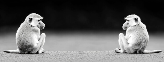 Baboons engaging in social interaction on the ground in South Africa's wild landscape during a serene afternoon