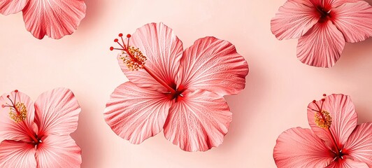 Obraz premium Delicate pink hibiscus flowers creating a tropical and romantic vibe