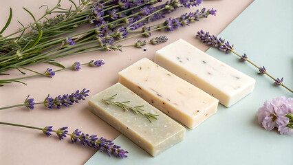 Homemade Herbal Soap Bars with Lavender Stems