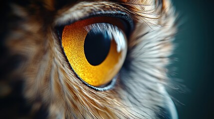 Close-up of an owl's eye showcasing intricate details and vibrant colors, AI