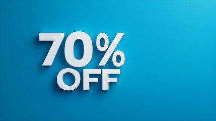 White '70% OFF' Promotional Sign on a Blue Background with Copy Space
