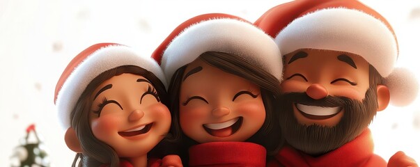 Obraz premium a family laughing together on Christmas morning, warm and joyful, 3D style, isolated on white background