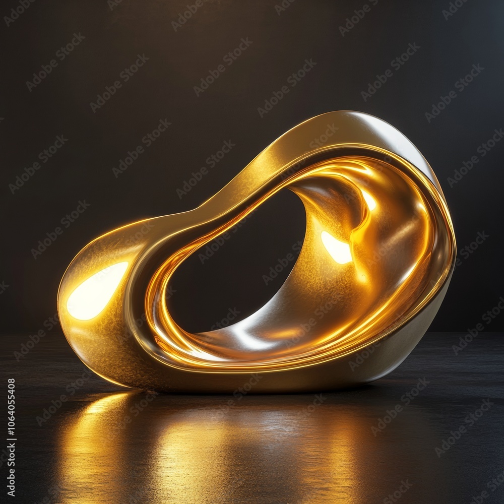 Aufkleber a vibrant gold abstract swirl, flowing across a smooth dark surface, illuminated by soft light, crea
