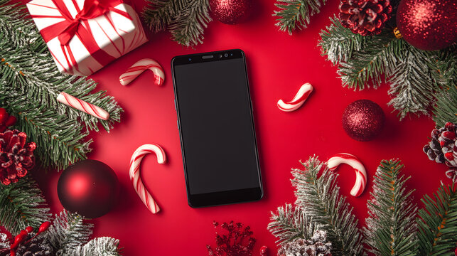 Smartphone with Christmas Decorations for Holiday Shopping - Powered by Adobe