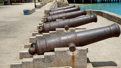 old cannons at the coast of stone town