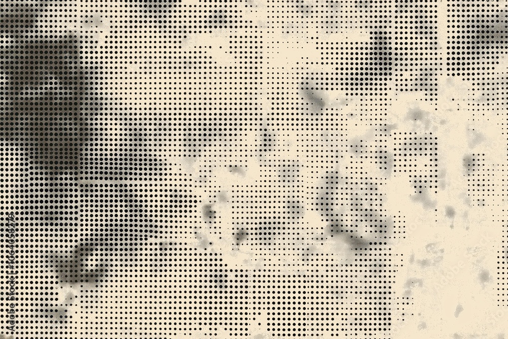 Poster black and white patterned surface with small dots in grid-like fashion. slightly overlapping dots cr