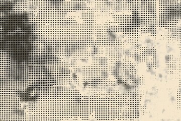 Black and white patterned surface with small dots in grid-like fashion. Slightly overlapping dots create sense of movement. Unique perspective on geometric pattern from elevated angle.